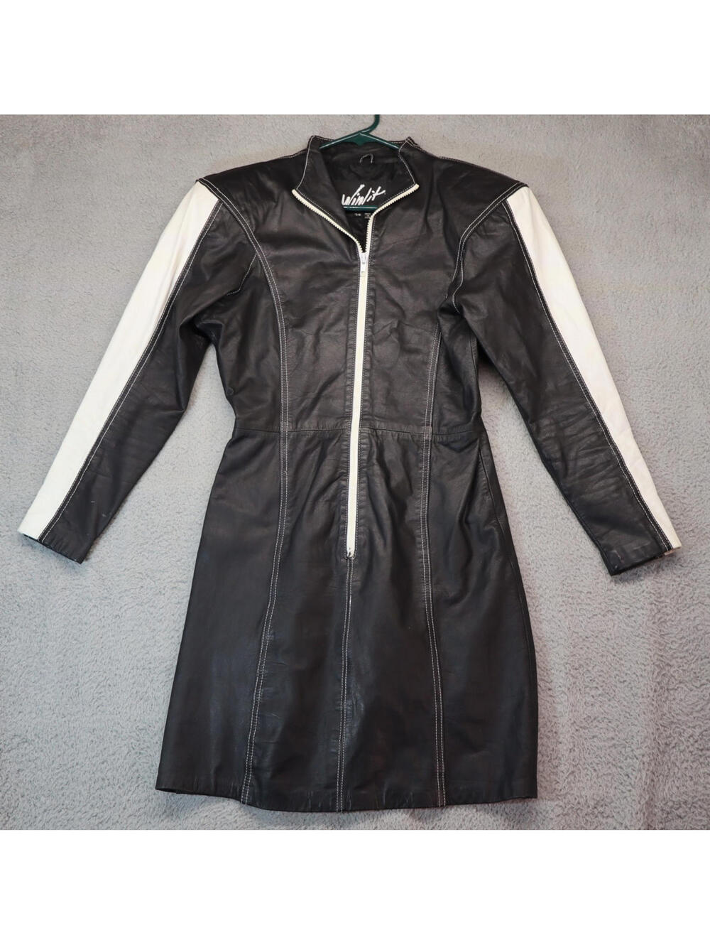Winlit Women Leather Jacket 7/8 Large Black Trenhcoat Moto